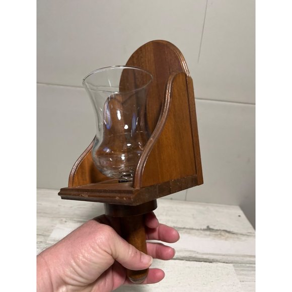 Wooden wall hanging sconce with removable glass for candle - Picture 2 of 8